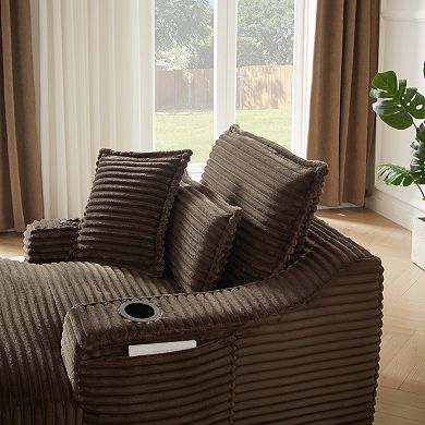 Deep Armrest Lounge Chair , Corduroy Compression Sofa With 2 Cup Holders And Side Pockets
