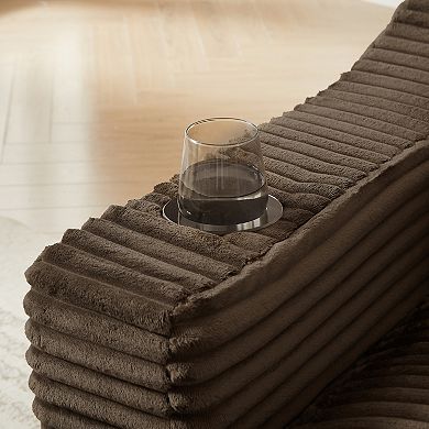 Deep Armrest Lounge Chair , Corduroy Compression Sofa With 2 Cup Holders And Side Pockets
