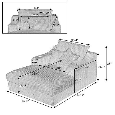 Deep Armrest Lounge Chair , Corduroy Compression Sofa With 2 Cup Holders And Side Pockets