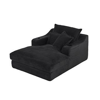 Deep Armrest Lounge Chair , Corduroy Compression Sofa With 2 cup Holders And Side Pockets