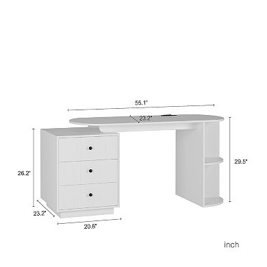 GOODSILO Expandable Home Office Desk with Storage Drawers & Charging Station