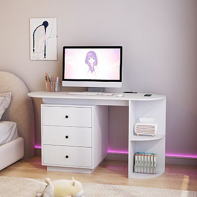 GOODSILO Expandable Home Office Desk with Storage Drawers & Charging Station