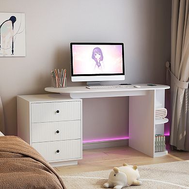 GOODSILO Expandable Home Office Desk with Storage Drawers & Charging Station