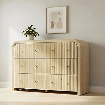 Modern 6 Drawer Dresser, Wood Fluted Chest of Drawers for Bedroom
