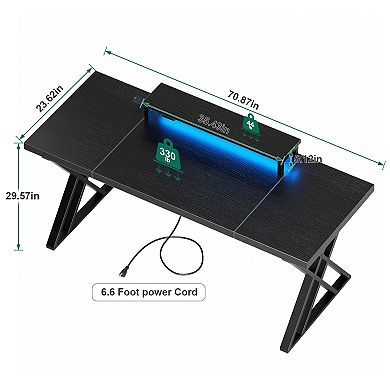Modern Gaming Desk with Integrated Charging Station and LED Lighting