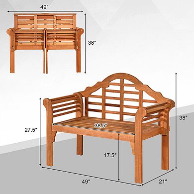 Eucalyptus Wood Outdoor Folding Bench with Backrest and Armrests