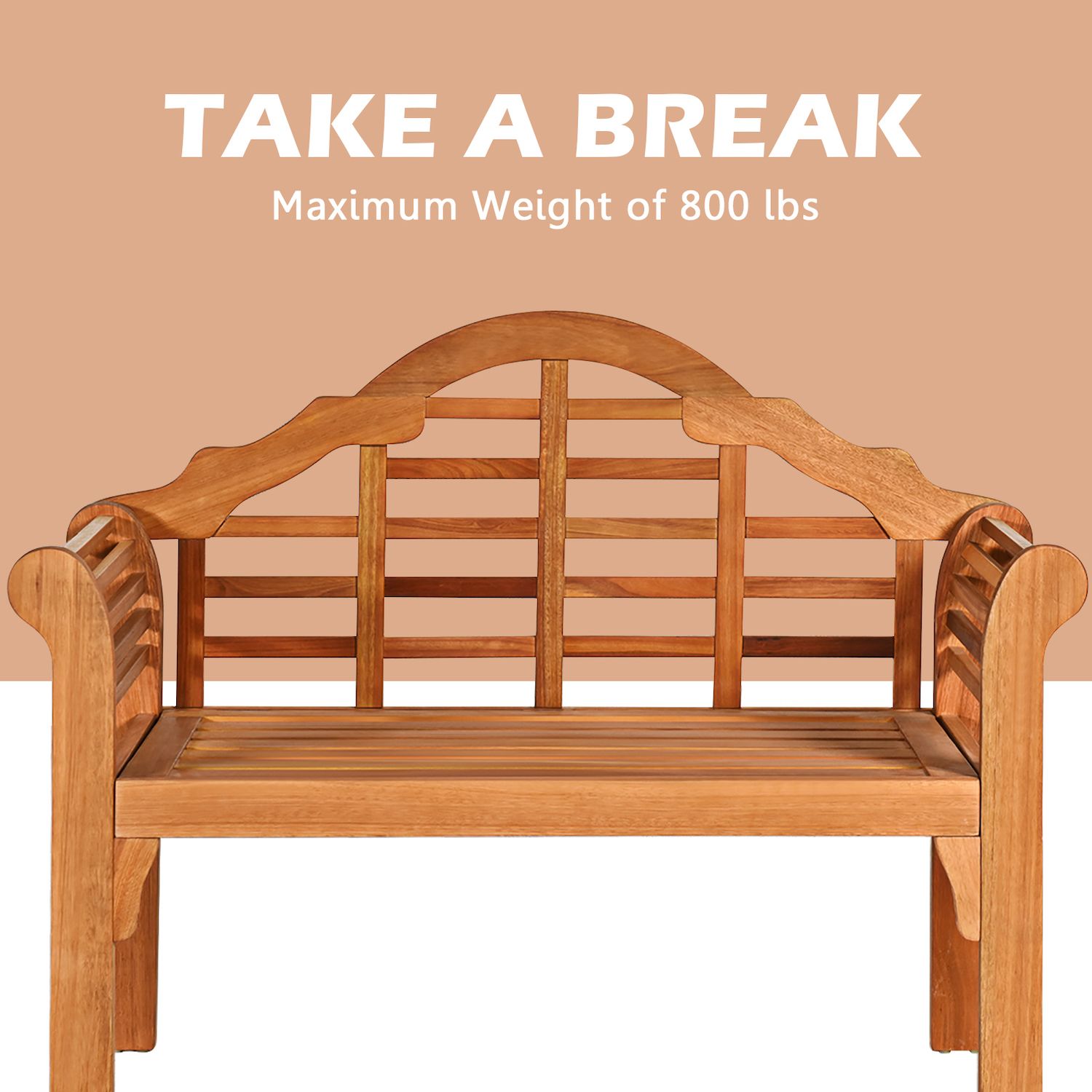 thumbnail image 2 of Costway Patio Eucalyptus Wood Bench 2-Person Slatted Seat Backrest 800 Lbs Natural 2 of 14