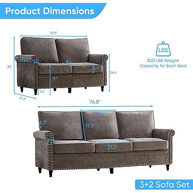 2 Pieces Living Room Sofa Set
