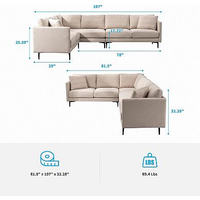 107" Modern Linen Sectional L-Shaped Couch