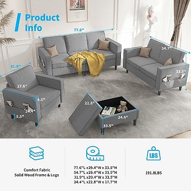 3-Seater + Ottoman + Loveseat + Single Sofa