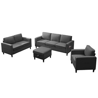 3-Seater + Ottoman + Loveseat + Single Sofa