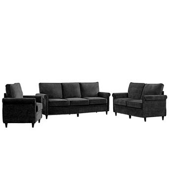 Mjkone 3 pc Chenille Modern Sectional Sofa Set for Living Room
