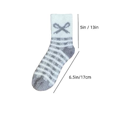 3-Pair Fuzzy Bow Knit Crew Socks Set with Plush Soft Texture and Graphic Bow Pattern