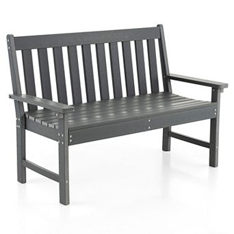 52-Inch All-Weather HDPE Outdoor Bench with Backrest - Grey