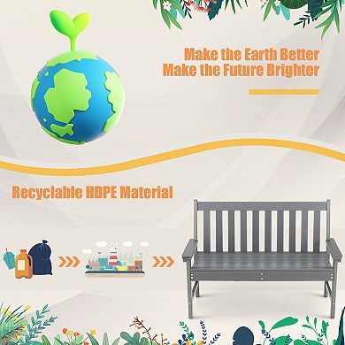 52-Inch All-Weather HDPE Outdoor Bench with Backrest - Grey