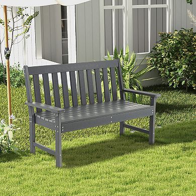52-Inch All-Weather HDPE Outdoor Bench with Backrest - Grey