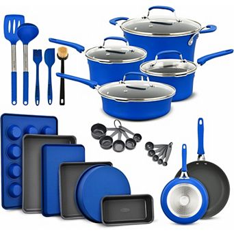 Nonstick Cookware & Bakeware Set, Stackable, Dishwasher Safe, Oven Safe, Plaid Pattern