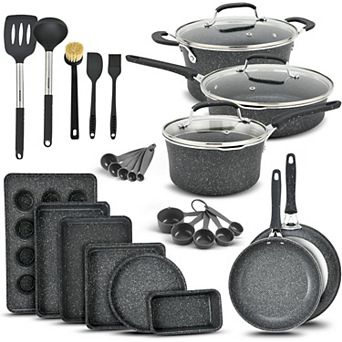 Nonstick Cookware & Bakeware Set, Stackable, Dishwasher Safe, Oven Safe, Plaid Pattern