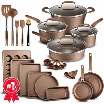 Nonstick Cookware & Bakeware Set, Stackable, Dishwasher Safe, Oven Safe, Plaid Pattern