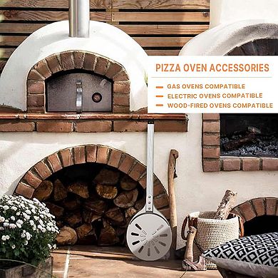 8-Inch Pizza Turning Peel with Long Handle & Silicone Hook, Perforated Aluminum