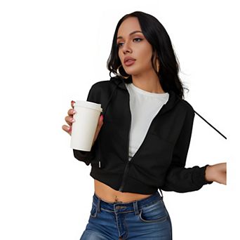 Cropped Zip Hoodie Jacket for Women with Long Sleeves