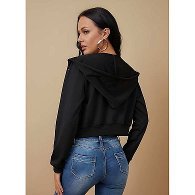 Cropped Zip Hoodie Jacket for Women with Long Sleeves