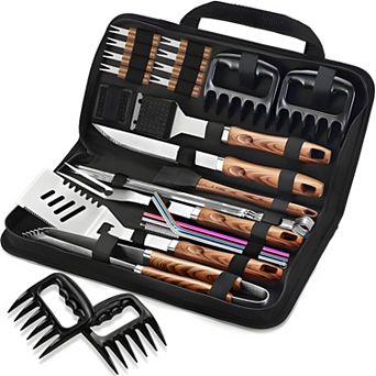 27 pc Stainless Steel BBQ Tools Set with Meat Claws & Carry Bag,