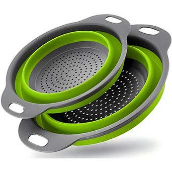 2 pc Collapsible Silicone Colander Set for Pasta, Veggies & Fruit Green, Travel-Friendly