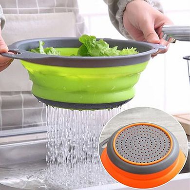 2-Piece Collapsible Silicone Colander Set for Pasta, Veggies & Fruit Green, Travel-Friendly