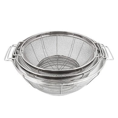 3-Piece Stainless Steel Colander Set with Handles & Base 5, 4, & 3-Quart Mesh Strainers