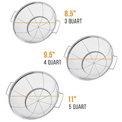 3-Piece Stainless Steel Colander Set with Handles & Base 5, 4, & 3-Quart Mesh Strainers