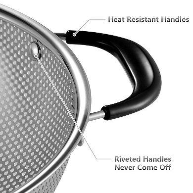 5-Quart Stainless Steel Colander, Micro-Perforated, Heat-Resistant Handles, BPA Free