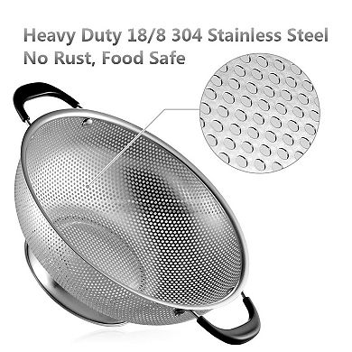 5-Quart Stainless Steel Colander, Micro-Perforated, Heat-Resistant Handles, BPA Free