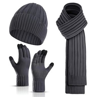 3 pc Cold Weather Set for Men - Beanie, Touchscreen Gloves & Scarf