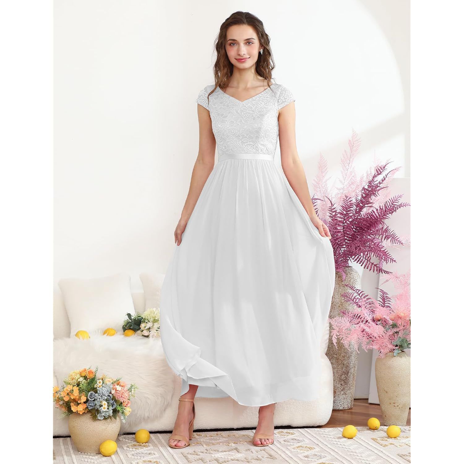 women's formal white dress Long White A-Line Satin Formal Dress