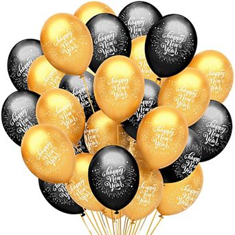 50 pc Black & Gold Happy New Year Latex Balloons for NYE Party Decorations