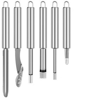 6 pc Stainless Steel Fruit & Vegetable Corer Set for Apple, Pear, Cherry, Tomato & More