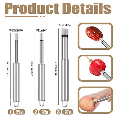 6-Piece Stainless Steel Fruit & Vegetable Corer Set for Apple, Pear, Cherry, Tomato & More