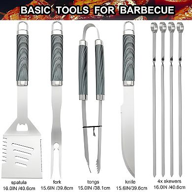 24Pcs Stainless Steel BBQ Grill Tools Set with Thermometer & Injector Kit
