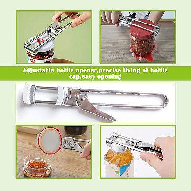 Adjustable Jar Opener Set for Seniors with Arthritis - Includes Gripper Pad & Bottle Opener