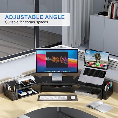 Dual Monitor Stand Riser with Drawer and 2 Pen Holders Desk Organizer