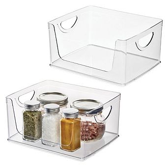 mDesign Stackable Open-Front Storage Bin with Handles for Kitchen, Set of 2, Clear