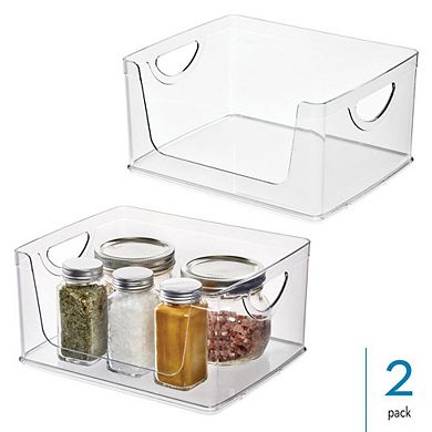 mDesign Stackable Open-Front Storage Bin with Handles for Kitchen, Set of 2, Clear