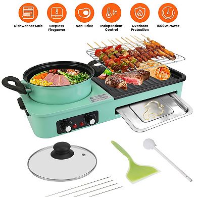 Smokeless 3-in-1 Hot Pot & Grill with Non-Stick Surface