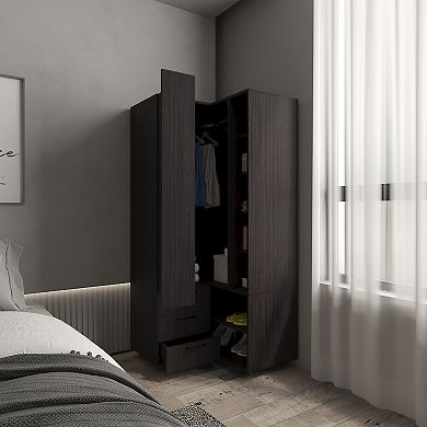 Toulouse Corner Armoire With Double Doors And Interior Shelves, Space-Saving Wardrobe