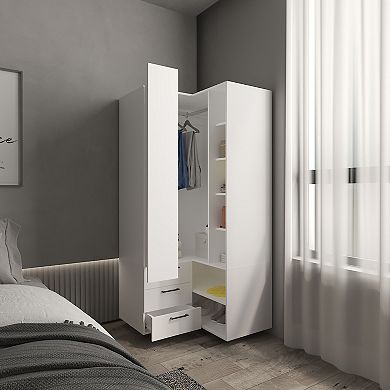 Toulouse Corner Armoire With Double Doors And Interior Shelves, Space-Saving Wardrobe