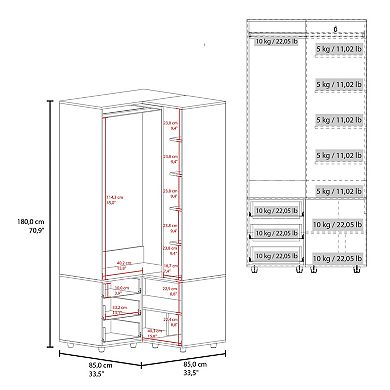 Toulouse Corner Armoire With Double Doors And Interior Shelves, Space-Saving Wardrobe