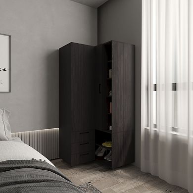 Toulouse Corner Armoire With Double Doors And Interior Shelves, Space-Saving Wardrobe