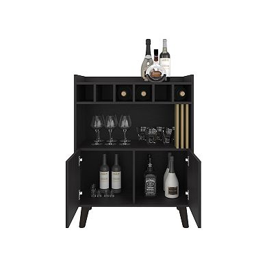 Vance 40" High Bar Cabinet With Six Bottle Cubbies, Two Double Door Cabients, Four Shelves.