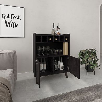 Vance 40" High Bar Cabinet With Six Bottle Cubbies, Two Double Door Cabients, Four Shelves.